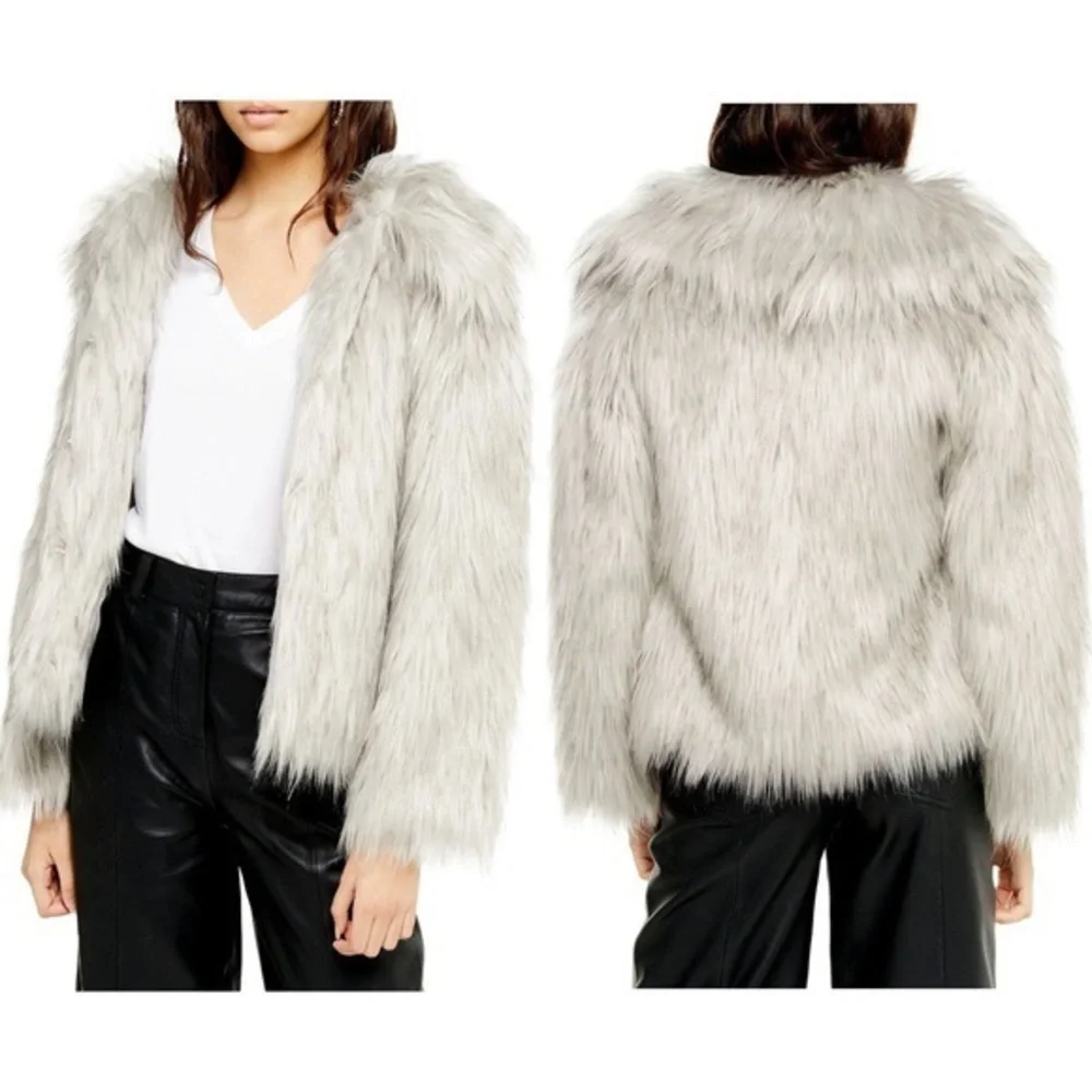 Topshop Gray Faux Fur Jacket - Picture 6 of 12